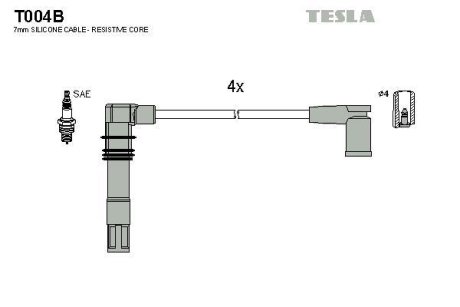 Провода Высоковольтные, Комплект Skoda Octavia 1.4 (00-10),Skoda Octavia Combi 1.4 (00-10) Blatna TESLA T004B