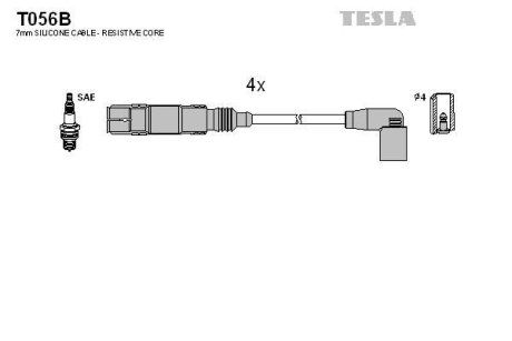 Провода Высоковольтные, Комплект Skoda Roomster 1.2 (10-15),Skoda Roomster Praktik 1.2 (10-15) Blatna TESLA T056B