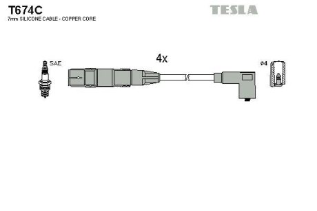 Провода Высоковольтные, Комплект Skoda Octavia 1.6 (97-07),Skoda Octavia Combi 1.6 (98-07) Blatna TESLA T674C