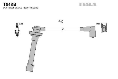 Провода Высоковольтные, Комплект Nissan Primera 1.6 (96-02) Blatna TESLA T848B